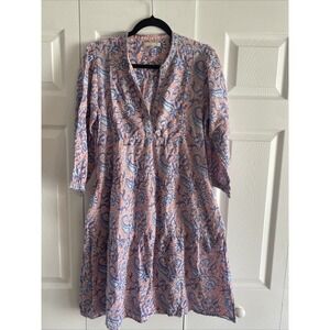 Lola Australia Womens Small Pink Blue Paisley Tiered Dress Morocco Mini Dress